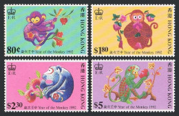 Hong Kong 615-618, MNH. Michel 632-635. New Year 1992, Lunar Year Of The Monkey. - Nuevos