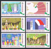 Hong Kong 578-583, MNH. Mi 599-604. Christmas 1990. Dove, Skyline,Snowman,Santa. - Nuovi