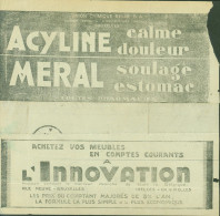 Télégramme Avec Publicité Acyline Meral Union Chimique Belge Et L'innovation Meuble CAD Tamines 1931 - Télégrammes