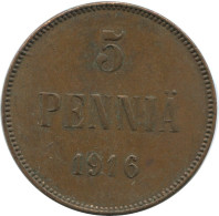 5 PENNIA 1916 FINLANDIA FINLAND Moneda RUSIA RUSSIA EMPIRE #AB235.5.E.A - Finnland