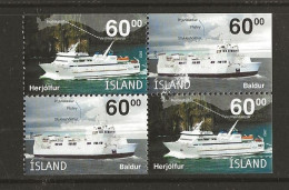 Island Iceland 2003 Island Ferries, Sæfari, Sævar, Herjólfur, Baldur  Mi 1034-1037 In Bloc Of Four, MNH(**) - Nuovi