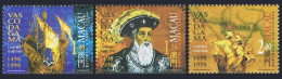 Macao 943-945a Strip, 946, 946a Overprinted, MNH. Vasco Da Gama, 1498-1998. - Nuevos