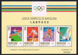 Macao 677a Sheet,MNH.Mi Bl.19. Olympics Barcelona-1992.Badminton,Yachting,Hockey - Unused Stamps