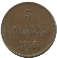 5 PENNIA 1916 FINLAND Coin RUSSIA EMPIRE #AB224.5.U.A - Finlande
