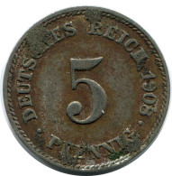 5 PFENNIG 1908 J GERMANY Coin #DB166.U.A - 5 Pfennig