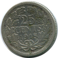 25 CENTS 1918 NEERLANDÉS NETHERLANDS PLATA Moneda #AR936.E.A - Monedas En Oro Y Plata