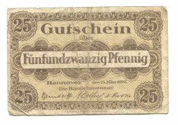 25 Pfennig 1920 HANNOVER DEUTSCHLAND Notgeld Papiergeld Banknote #P10763 - [11] Emisiones Locales