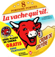 ETIQUETTE FROMAGE VACHE QUI RIT -  GRUYERE - 5000 PLACES DE CINEMA GRATIS  -  8 PORTIONS - 170G - NUM 784 S - Fromage