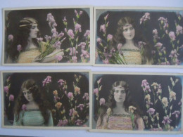 Art Nouveau Jugendstil 4 Cpa Portrait De Moreau D'une Femme Au Cheveux Longs Avec Des Iris Serie 959  (702) - Other & Unclassified