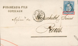 1867  - Variété Piquage Décalé + Ambulant Sur LSC Napoléon Y&T N°22 Càd Type 15 Bordeaux >>>> Rothschild Paris - - 1862 Napoléon III