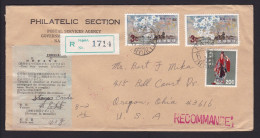 Ryukyu Islands: Registered Cover To USA, 1966, 3 Stamps, Flower, War, Lady Dress, Customs & R-label Naha (traces Of Use) - Riukiu-eilanden