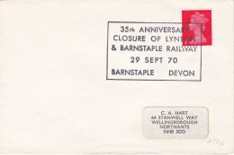 G.B 35è Anniversaire De La Fermeture De La Voie Ferrée  LYNTON & BARNSTAPLE 29 Sept 1970  (gb17) - Treni