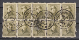 COB 166 Bloc De 10 Oblitération Centrale BRUXELLES (Nd) M - 1919-1920 Albert Met Helm