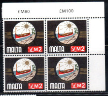 MALTA 1976 COAT OF ARMS OF REPUBLIC STEMMA DELLA REPUBBLICA ARMOIRIES £ 2 BLOCK QUARTINA MNH - Malte