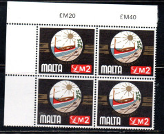 MALTA 1976 COAT OF ARMS OF REPUBLIC STEMMA DELLA REPUBBLICA ARMOIRIES £ 2 BLOCK QUARTINA MNH - Malte