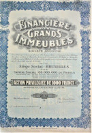 S.A. Financière Des Grands Immeubles - Act.priv.de1000 Fr (1929) Brussel - Other & Unclassified