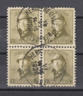 COB 166 Bloc De 4 Oblitération Centrale HERNE - HERINNES (BRABANT) Rare - 1919-1920  Cascos De Trinchera