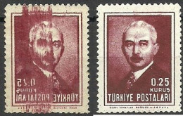 Turkey; 1946 3rd Inönü Issue 0.25 K. ERROR "Abklatsch" (Sloppy Print) - Ungebraucht