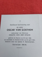 Doodsprentje Oscar Van Goethem / Hamme 22/5/1906 Dendermonde 20/4/1993 ( Coleta Van Der Stock ) - Religion & Esotericism