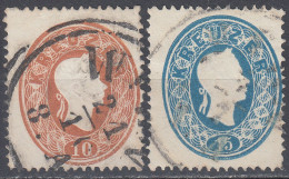 AUSTRIA 1860, KAISER FRANZ JOSEPH, MiNo 21/22, TWO SEPARATE USED STAMPS From 10.oo And 15.oo KROUZERS - Used Stamps