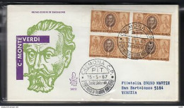 Italia FDC Venetia 1967 Monteverdi Quartina Viaggiata Racc. Per L'Italia - FDC