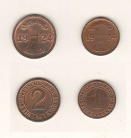 Deutsches Reich 1 + 2 Reichspfennig 1924 G Karlsruhe Mintmark Germany Allemagne - Altri & Non Classificati