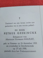 Doodsprentje Petrus Geerinckx / Hamme 24/12/1905 Dendermonde 27/7/1988 ( Hortensia Malfliet ) - Religione & Esoterismo