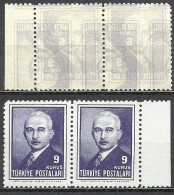 Turkey; 1946 3rd Inönü Issue 9 K. ERROR "Abklatsch Pair" - Nuevos