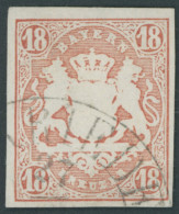 BAYERN 19 O, 1867, 18 Kr. Dunkelzinnoberrot, Segmentstempel, Pracht, Mi. (220.-) - Usados