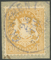 BAYERN 29Xb BrfStk, 1873, 10 Kr. Dunkelgelb, Wz. Enge Rauten, Bläulicher K1 MÜNCHEN, Kabinettbriefstück, Gepr. U.a. Pfen - Usati