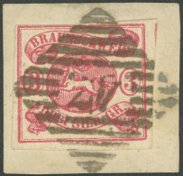 BRAUNSCHWEIG 12Ab BrfStk, 1862, 3 Sgr. Rosa Und Karmin, Nummernstempel 47, Oben Teils Etwas Knapp Sonst Prachtbriefstück - Braunschweig