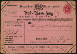 BRAUNSCHWEIG Braunschweig 1867, Postanweisung - Dienstformular In Rosa Mit Wertstempel 1 Groschen, A3, Type III/2, über  - Braunschweig