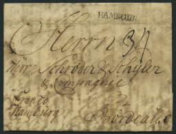 HAMBURG VORPHILA 1768, HAMBOURG, L1 Auf Forwarded-Letter Von Flensburg Nach Bordeaux, Handschriftlich Franco Hamburg, Ag - Other & Unclassified