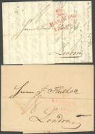 HAMBURG VORPHILA HAMBURG, Roter Wappenstempel In Beiden Typen Je Auf Brief Nach London (1819/20), 2 Prachtbelege - [Voorlopers