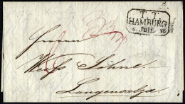 HAMBURG - THURN UND TAXISCHES O.P.A. 1837, T.T. HAMBURG, R3 Auf Forwarded-Letter Von Leeds Nach Langensalza, Rückseitige - [Voorlopers