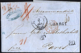 HAMBURG - GRENZÜBERGANGSSTEMPEL 1854, CHARGÉ, Schwarzer L1 Und 2x P.D. Auf Recommandirt-Brief Von Hamburg Th&T (K2) Nach - [Voorlopers