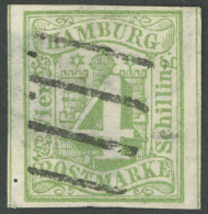 Delcampe - HAMBURG 5a O, 1859, 4 S. Gelbgrün, Große Dünne Stelle Und Nadelstich Im Rand, Mi. 1500.- - Hambourg