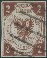 LÜBECK 3 O, 1859, 2 S. Rötlichbraun, Kleine Helle Stelle Sonst Pracht, Gepr. Brettl, Mi. 300.- - Lübeck