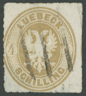 LÜBECK 12 O, 1863, 4 S. Mittelolivbraun, Strichstempel Der Stadtpost: Auf Dieser Ausgabe Besserer Stempel!, Feinst (rech - Lübeck