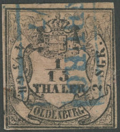 OLDENBURG 3III O, 1859, 1/15 Th. Schwarz Auf Mattbräunlichrot, Type III, Feinst (oben Spalt), Kurzbefund Berger, Mi. 320 - Oldenburg