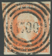 PREUSSEN 1 O, 1851, 1/2 Sgr. Rotorange, Idealer Zentrischer Nummernstempel 1700 (ZELLIN), Kabinett - Usati