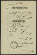 SCHLESWIG-HOLSTEIN NEUMÜNSTER (stummer K1!) Auf Einlieferungsschein (Formular Nr. 39a) Von 1866, Pracht, RR! - Vorphilatelie
