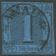 THURN Und TAXIS 4 O, 1852, 1 Sgr. Schwarz Auf Blau, Zentrischer Versuchs K1 HANAU, Kleine Helle Stelle Sonst Pracht, Gep - Other & Unclassified