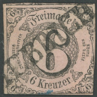 THURN Und TAXIS 9a O, 1852, 6 Kr. Schwarz Auf Graurot, Diagonaler L1 BIEBRICH, Zweiseitig Berührt, Feinst - Used