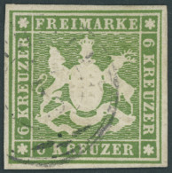 WÜRTTEMBERG 13b O, 1859, 6 Kr. Dunkelgrün, Pracht, Gepr. Thoma, Mi. 350.- - Used