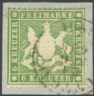 WÜRTTEMBERG 18xa BrfStk, 1860, 6 Kr. Hellgrün, Dickes Papier, Normale Zähnung, Prachtbriefstück, Mi. 150.- - Gebraucht
