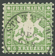 WÜRTTEMBERG 23a O, 1862, 6 Kr. Hellgrün, Normale Zähnung, Pracht, Gepr. Thoma, Mi. 200.- - Gebraucht