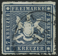 WÜRTTEMBERG 35a O, 1868, 7 Kr. Blau, Pracht, Mi. 160.- - Autres & Non Classés