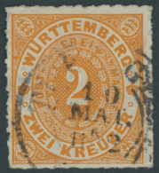 WÜRTTEMBERG 37b O, 1869, 2 Kr. Tieforange, Pracht, Mi. 300.- - Other & Unclassified