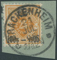 WÜRTTEMBERG 111 BrfStk, 1906, 25 Pf. Dunkelgelblichorange, K1 BRACKENHEIM, Postabschnitt, Prachtbriefstück, Mi. (90.-) - Sonstige & Ohne Zuordnung